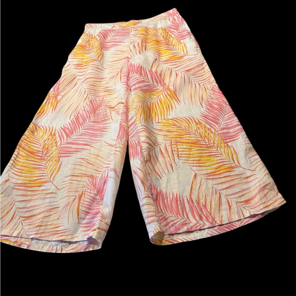 Attractive Tahari Tropical Print Wide Leg Linen Pants